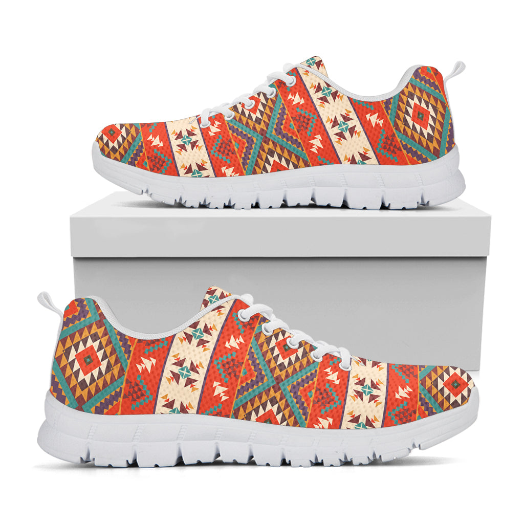 Geometric Native Navajo Print White Running Shoes