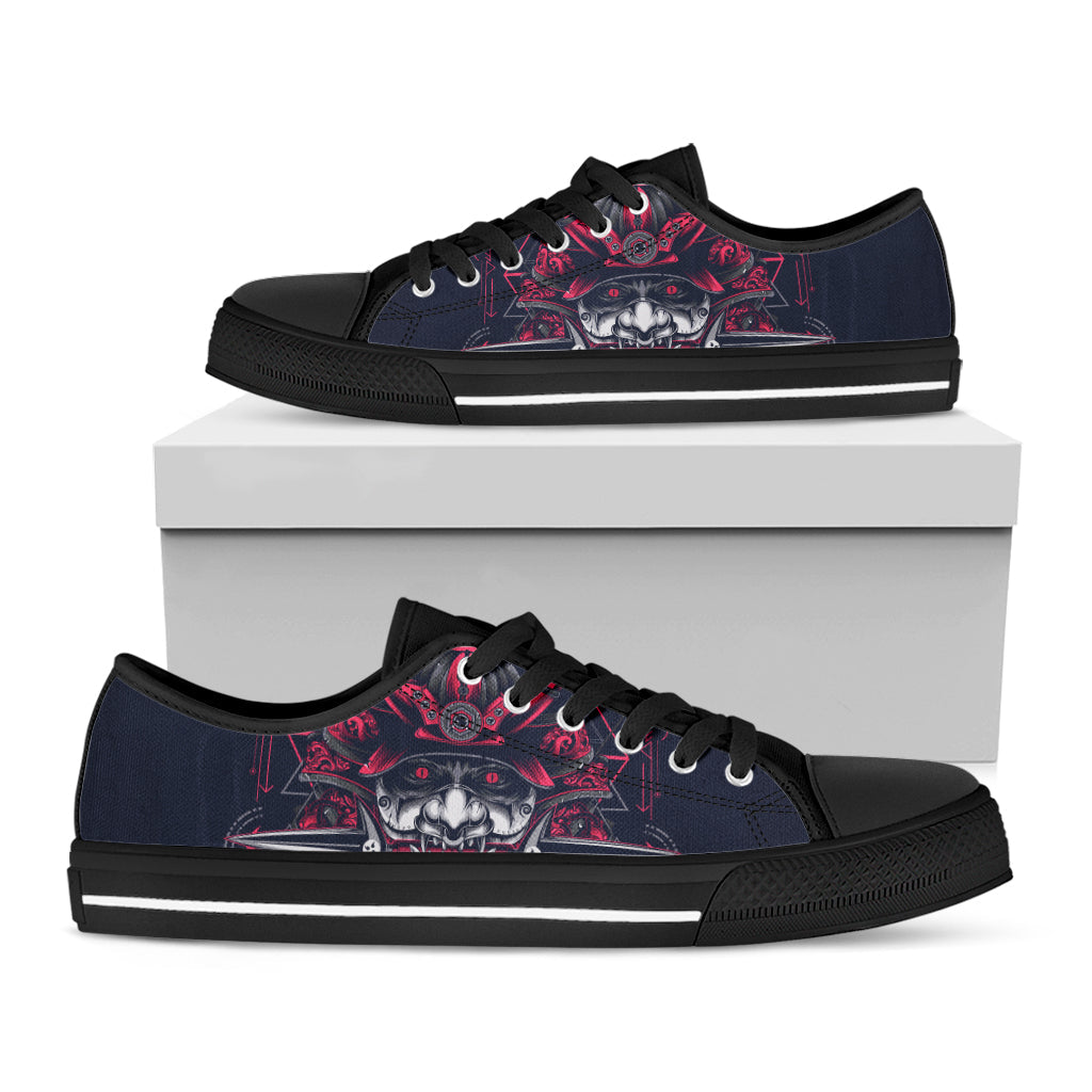 Geometric Samurai Mask Print Black Low Top Sneakers