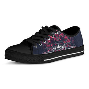 Geometric Samurai Mask Print Black Low Top Sneakers