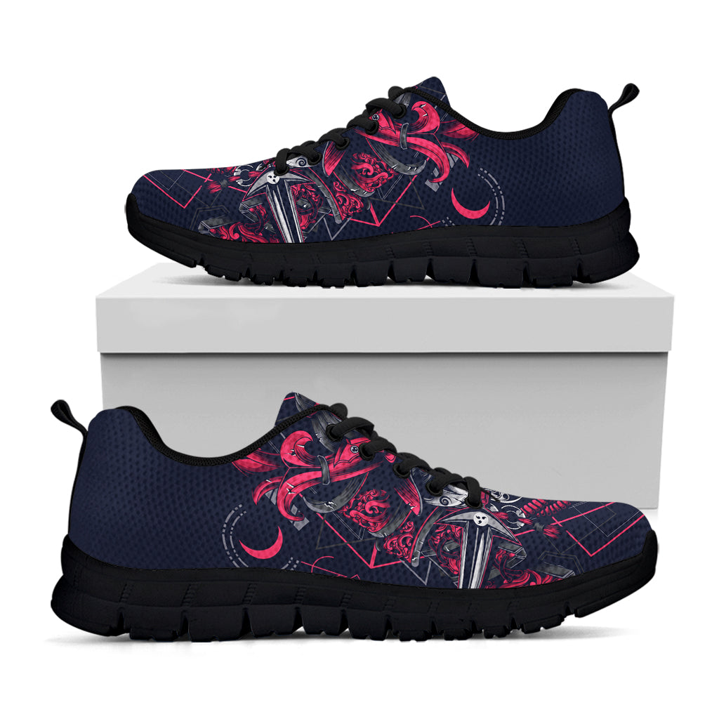 Geometric Samurai Mask Print Black Running Shoes