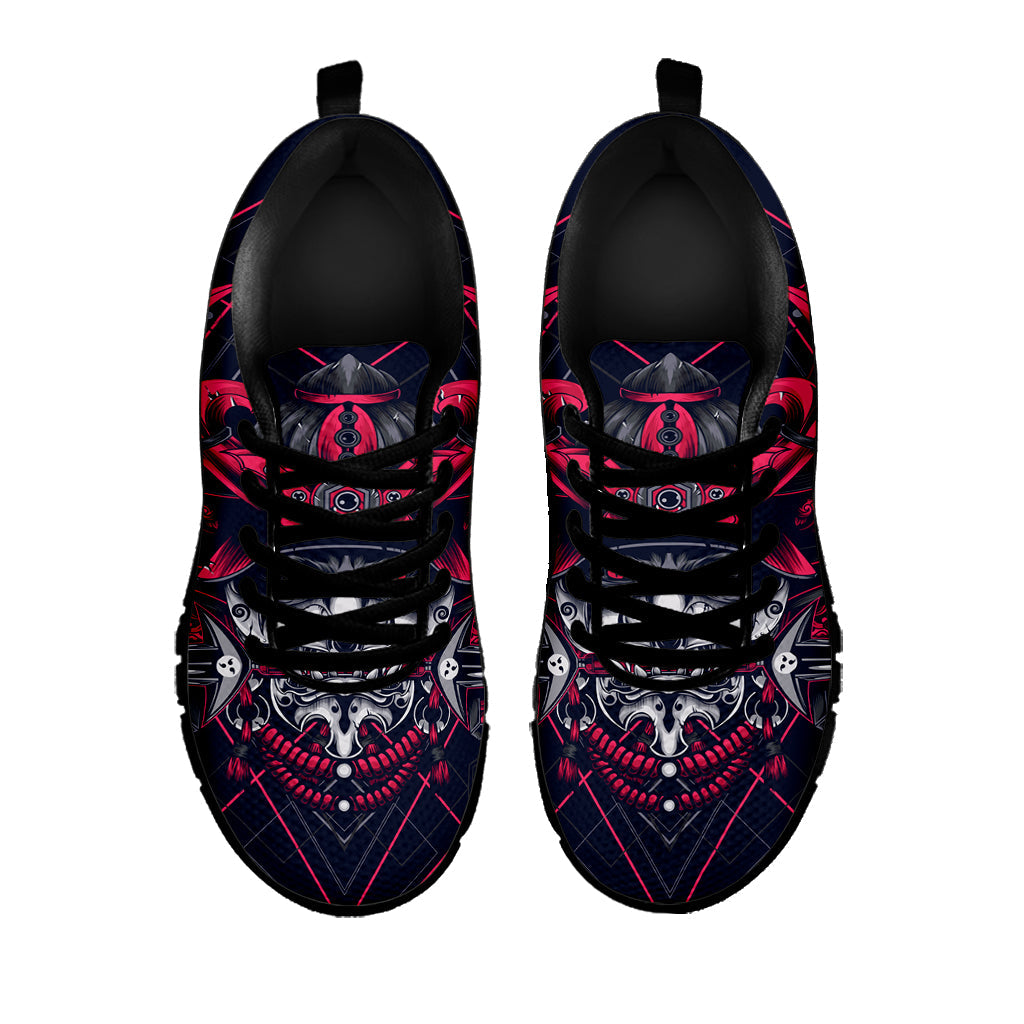 Geometric Samurai Mask Print Black Running Shoes