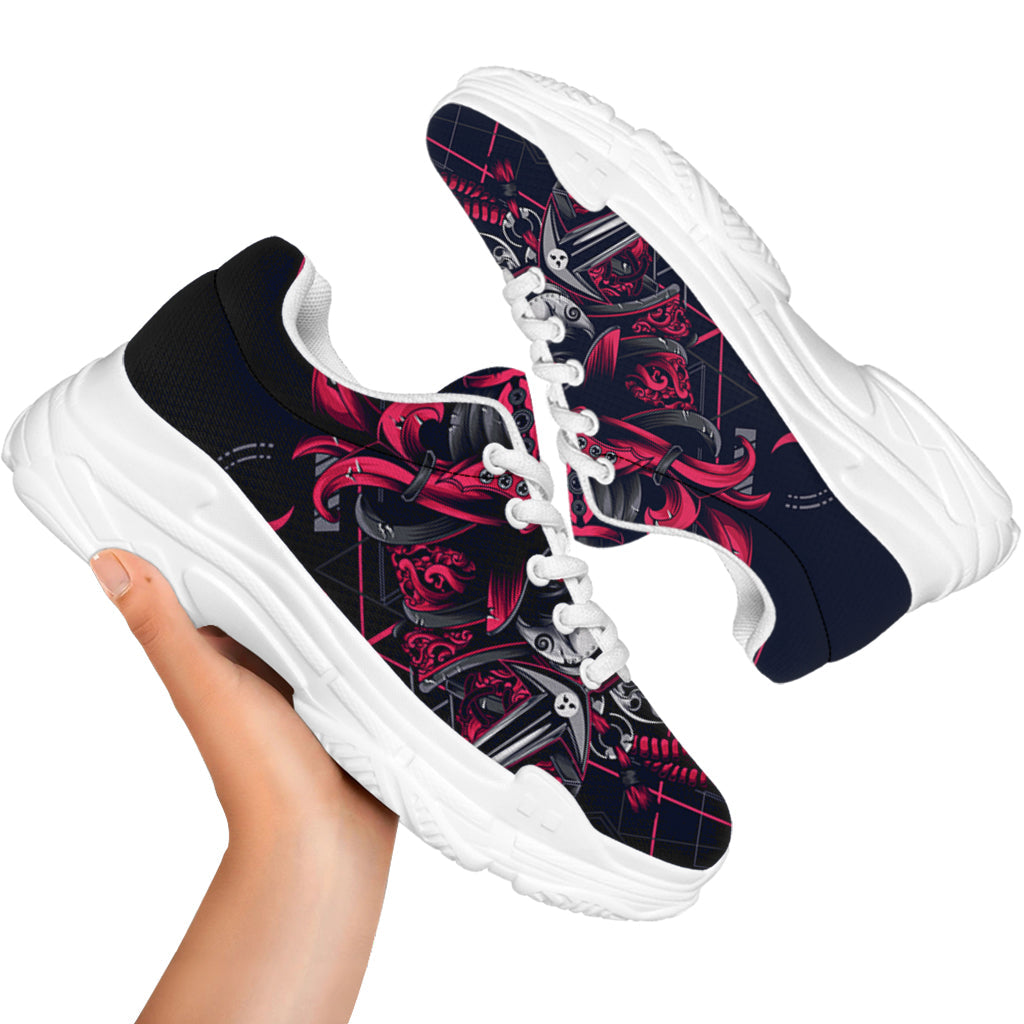 Geometric Samurai Mask Print White Chunky Shoes