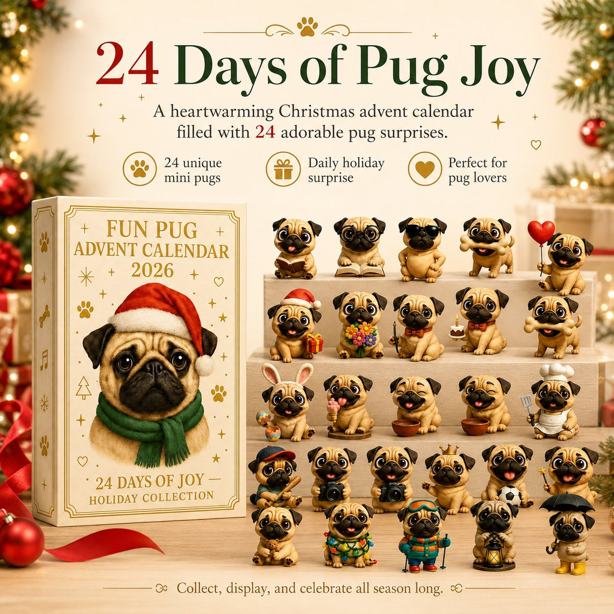 24 Day Pug Christmas Surprise Advent Calendar Christmas Countdown Decor Xmas Gifts For Pug Lovers