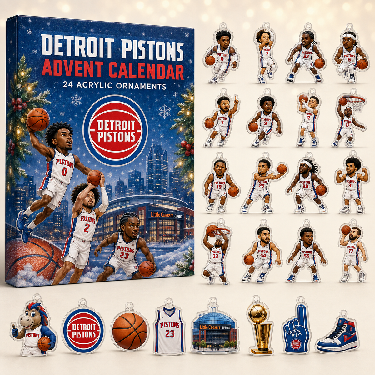 Detroit Pistons Christmas Advent Calendar Xmas Home Decor Unique Fan Gifts