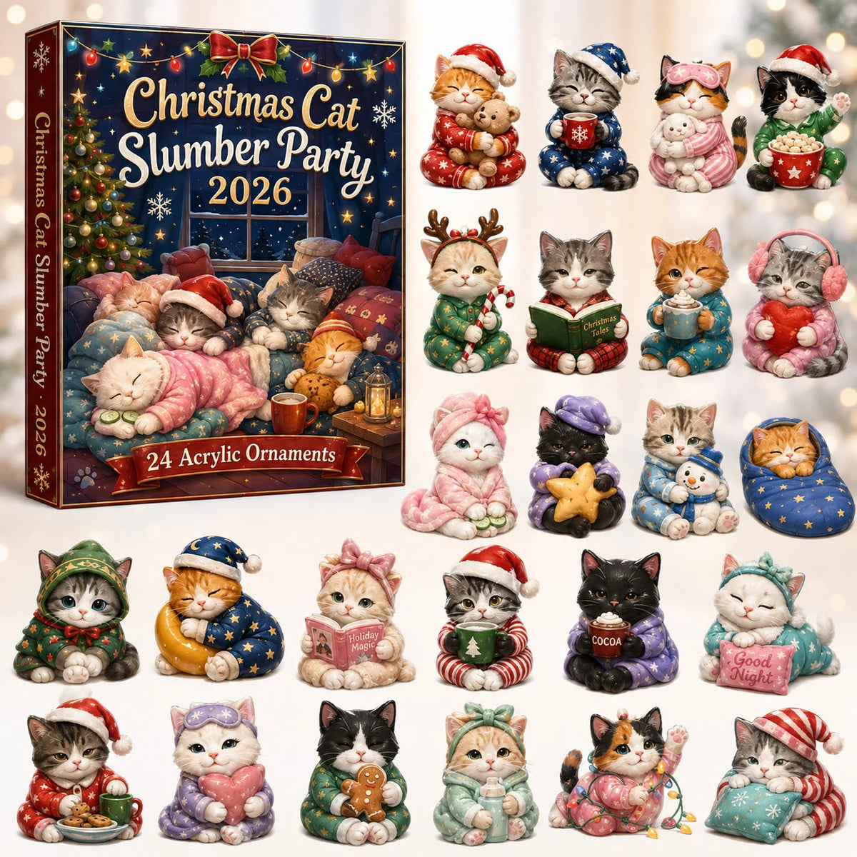 Cat Slumber Party Advent Calendar 2026 Christmas Countdown Decor Xmas Gifts For Cat Lovers