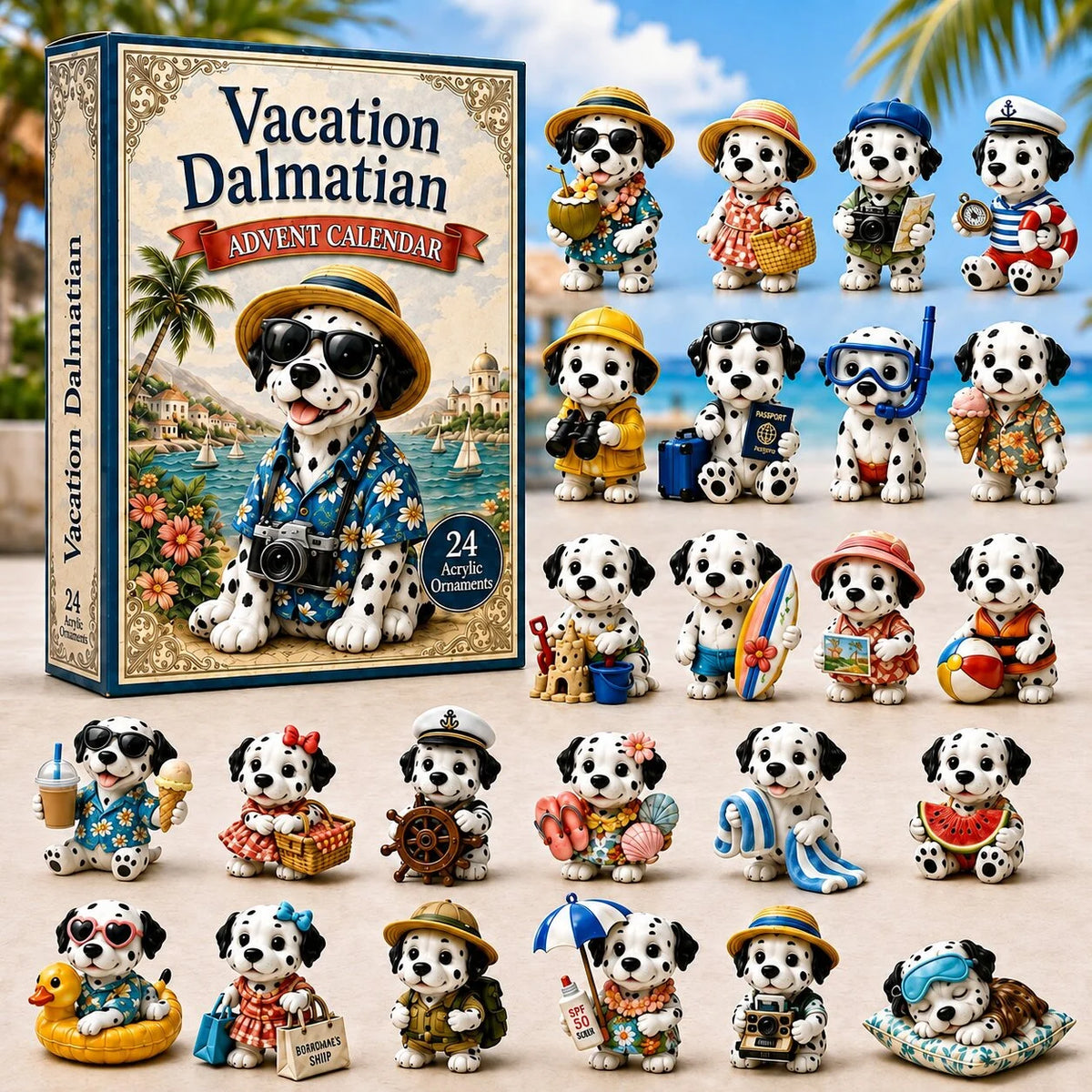 Vacation Dalmatian Advent Calendar 2026 Beach Vibe Decorations Dalmatian Lovers Gifts