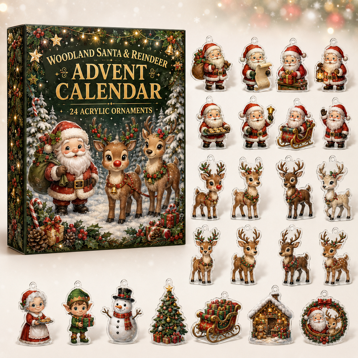 Woodland Santa Reindeer Christmas Advent Calendar Xmas Home Decor Christmas Gift Ideas
