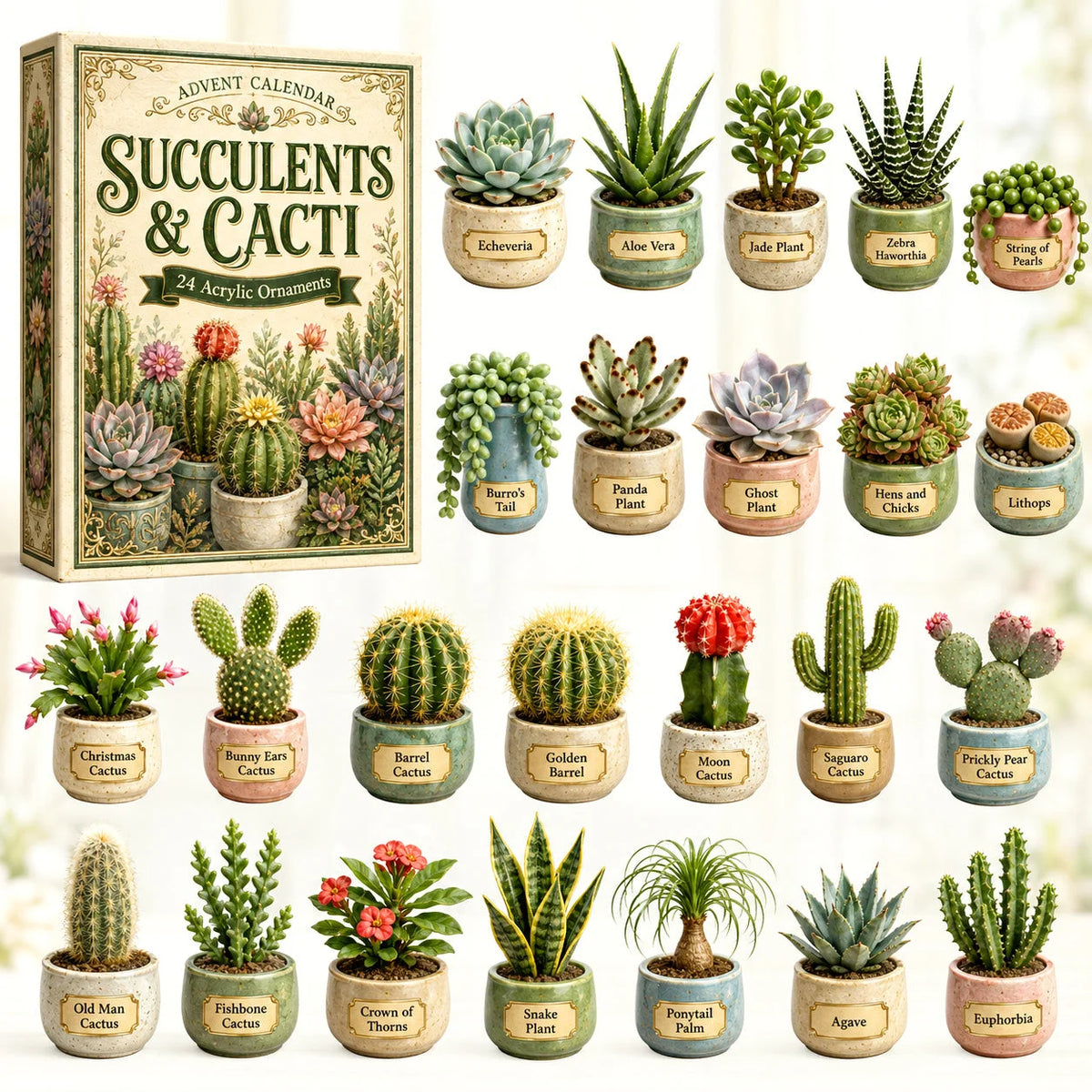 Succulents Cacti Advent Calendar 2026 24 Day Festive Countdown Best Gifts For Succelents Lovers
