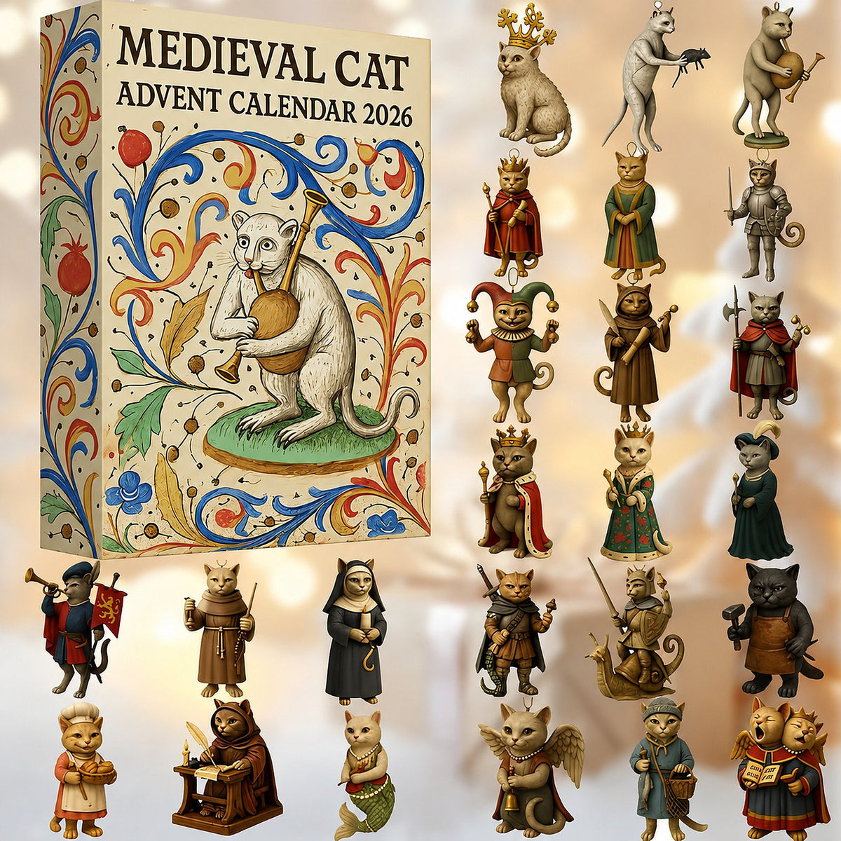 Medieval Cat Advent Calendar 2026 Holiday Home Decor Unique Gifts For Cat Lovers