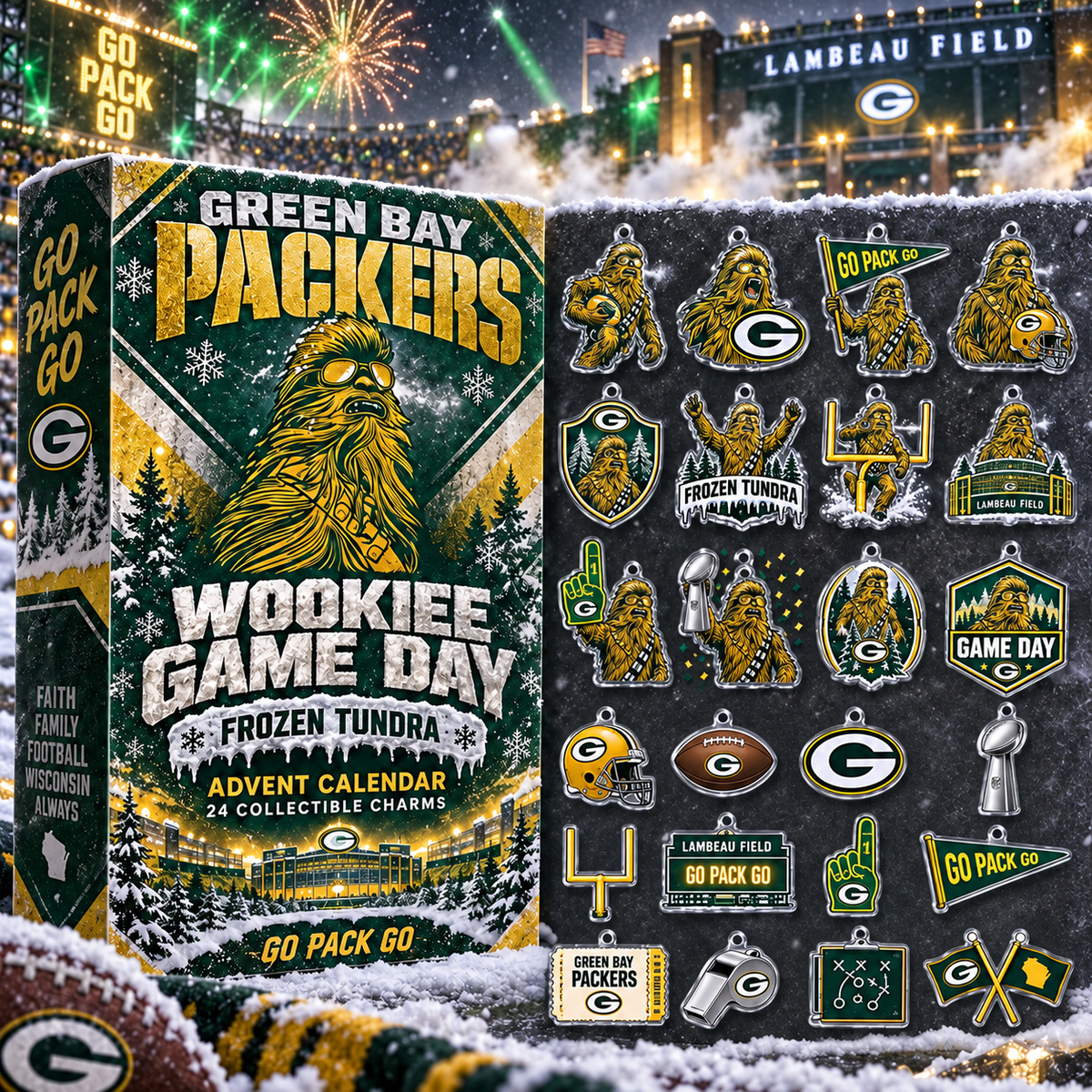 Green Bay Packers X Chewbacca Game Day Advent Calendar 2026 Christmas Countdown Gift For Packers Fans