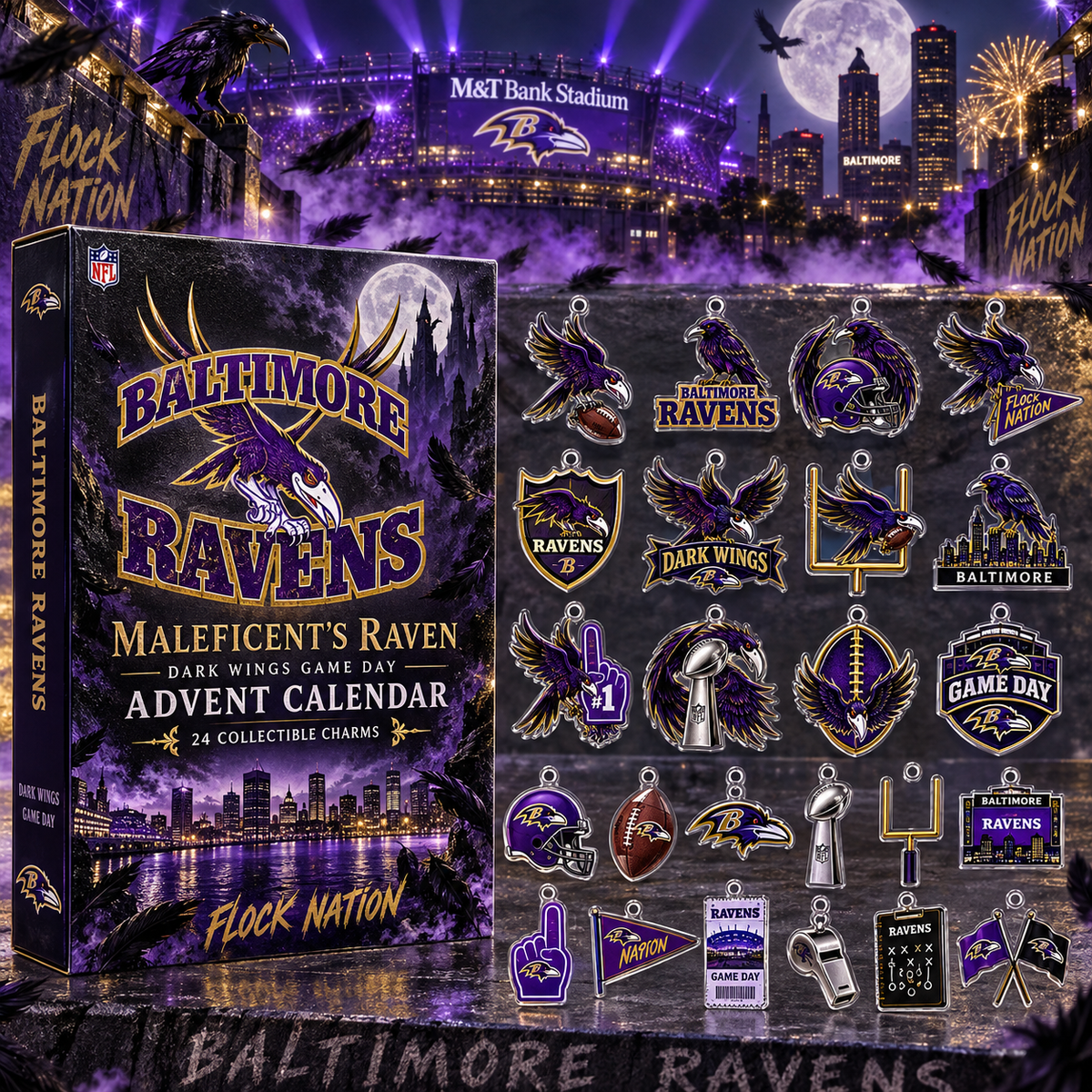 Baltimore Ravens X Maleficent Team Spirit Advent Calendar 2026 Holiday Surprise For Ravens Fans