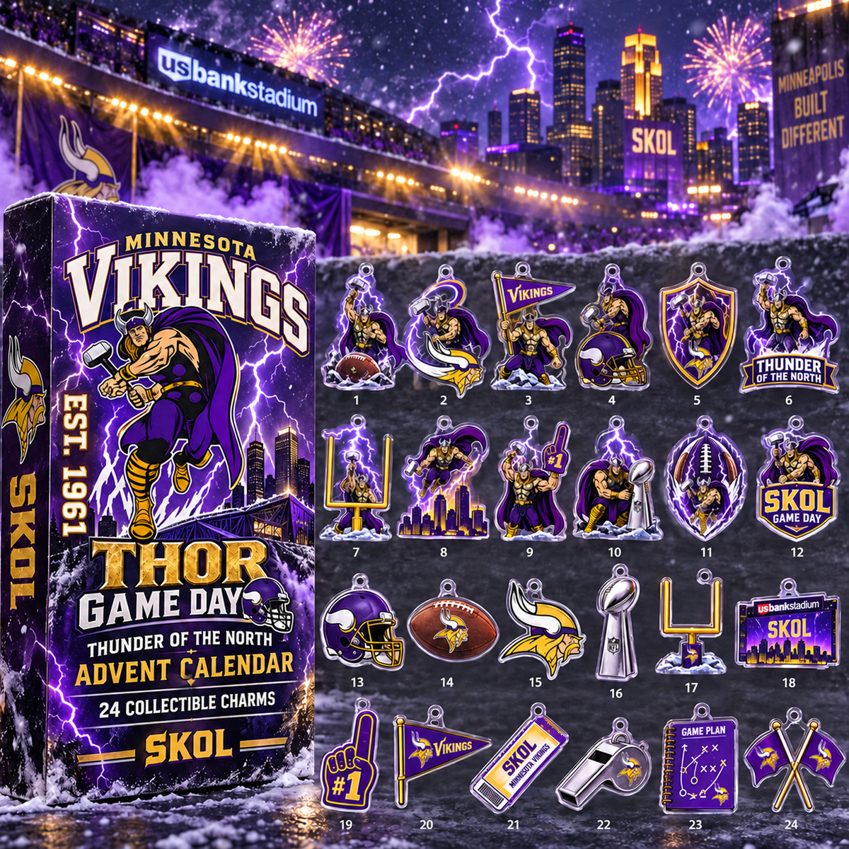Minnesota Vikings X Thor Game Day Advent Calendar 2026 Football Family Christmas Gift