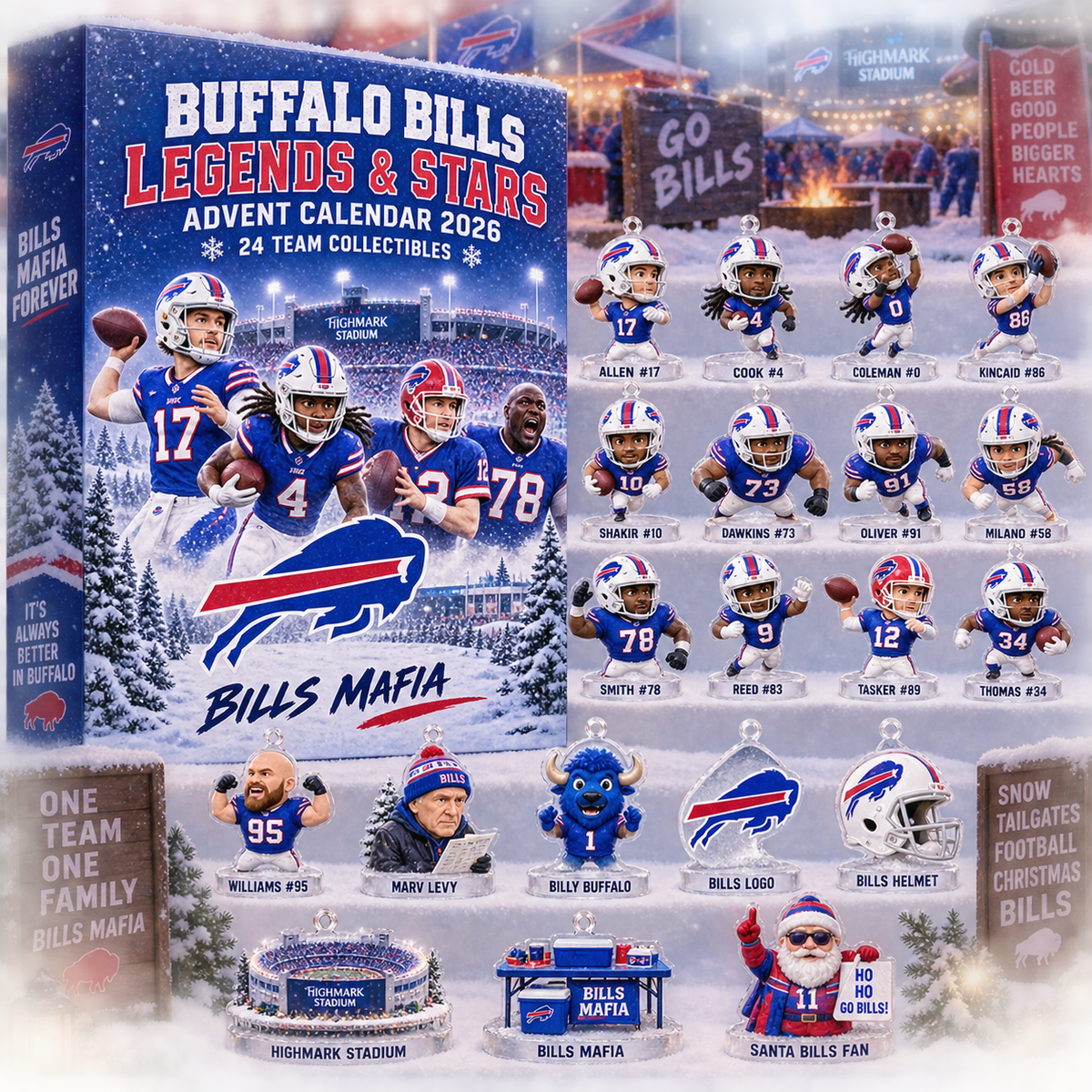 Buffalo Bills Legends And Stars Advent Calendar 2026 Bills Mafia Christmas Gift