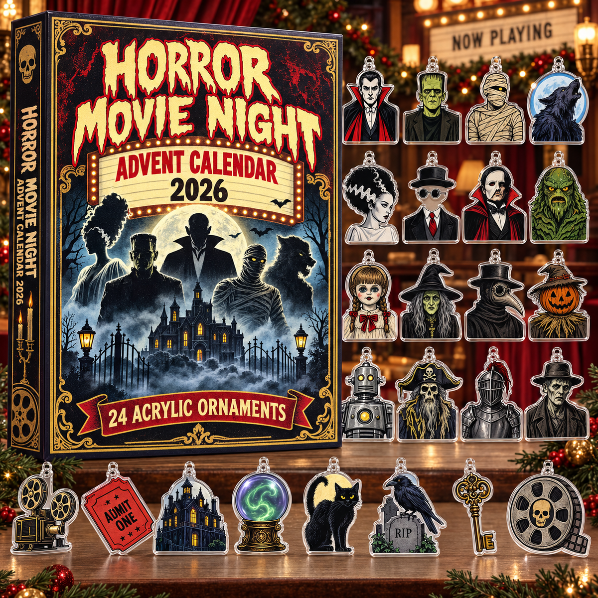 Horror Movie Night Advent Calendar 2026 Scary Christmas Gift For Horror Movie Fans