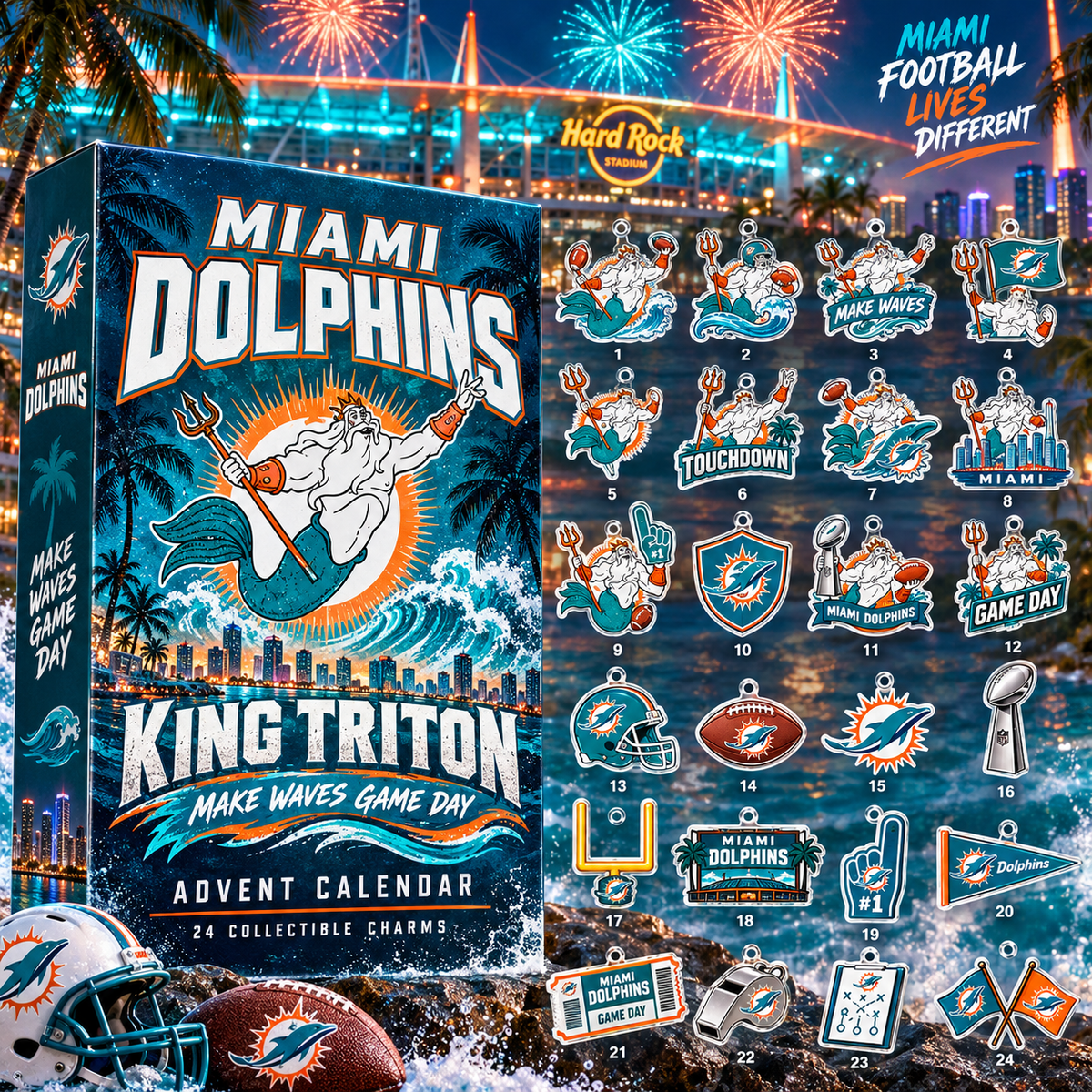 Miami Dolphins X King Triton Team Spirit Advent Calendar 2026 Football Family Christmas Gift