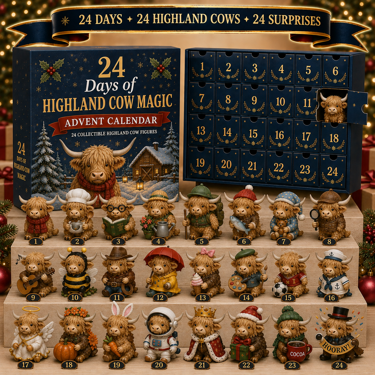 Highland Cow Magic Christmas Advent Calendar 2026 Xmas Decor Gifts For Pet Lovers
