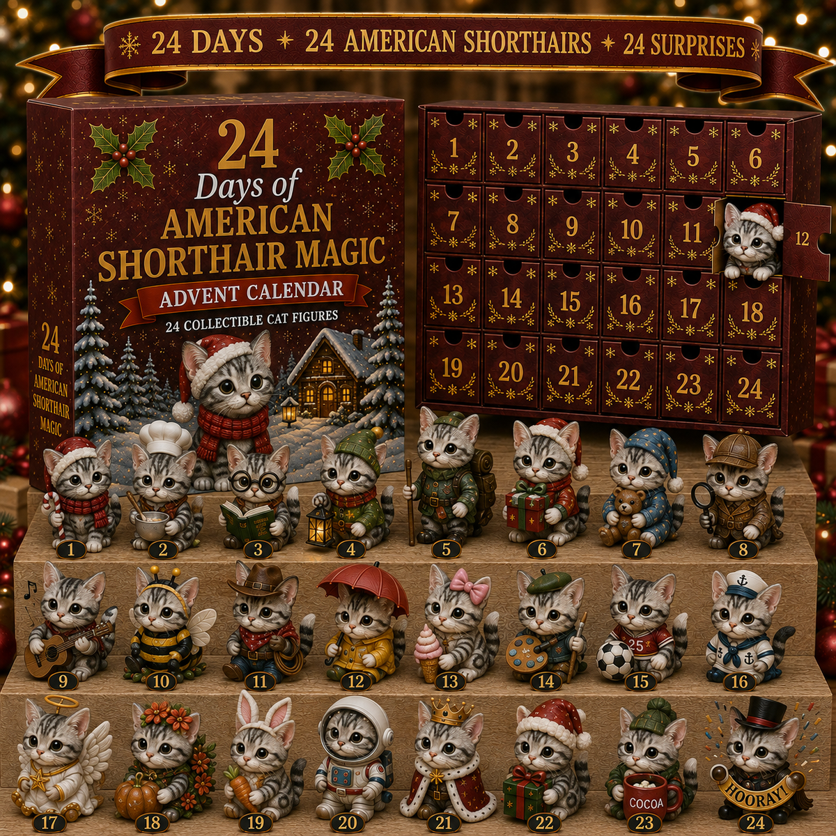 American Shorthair Magic Cat Christmas Advent Calendar Xmas Countdown Gifts For Cat Lovers