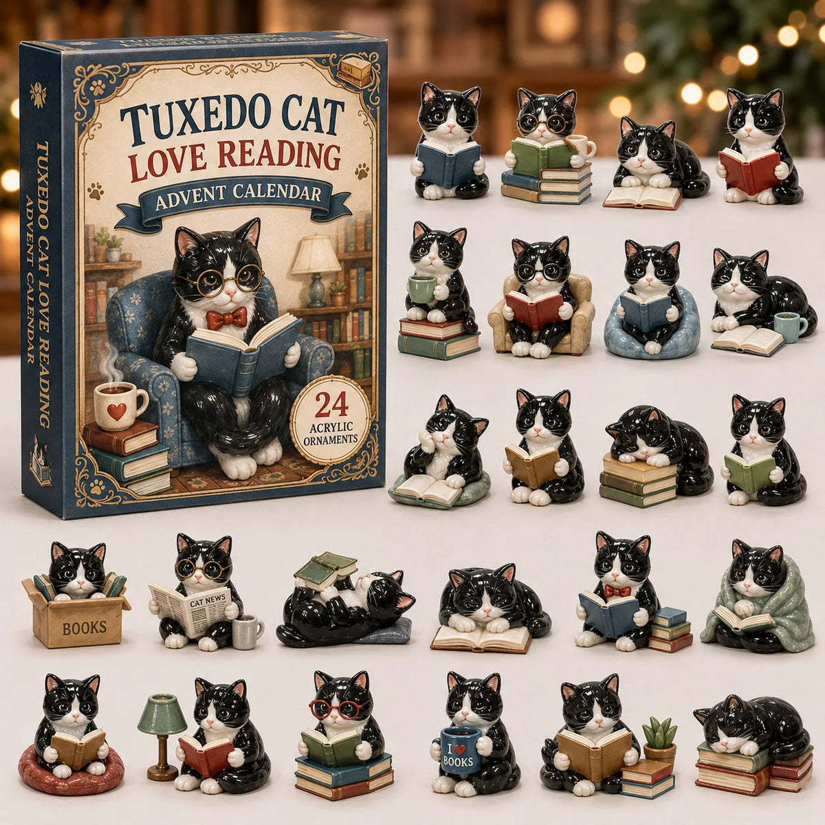Tuxedo Cats Love Reading Advent Calendar Cute Advent Ornament Calendar Gifts Cats Lovers