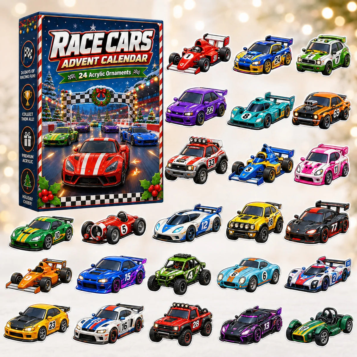 Race Cars Christmas Advent Calendar Xmas Home Decor Unique Gifts For Car Lovers