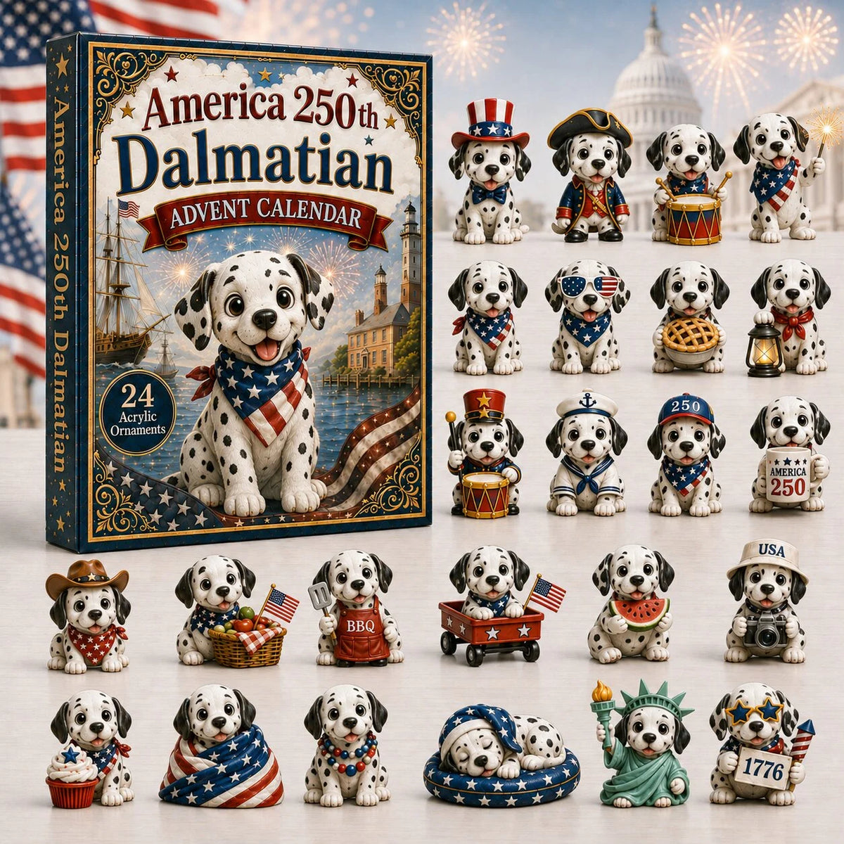 Dalmatian America 250th Advent Calendar 2026 Home Decor Cute Gifts For Dalmatian Lovers