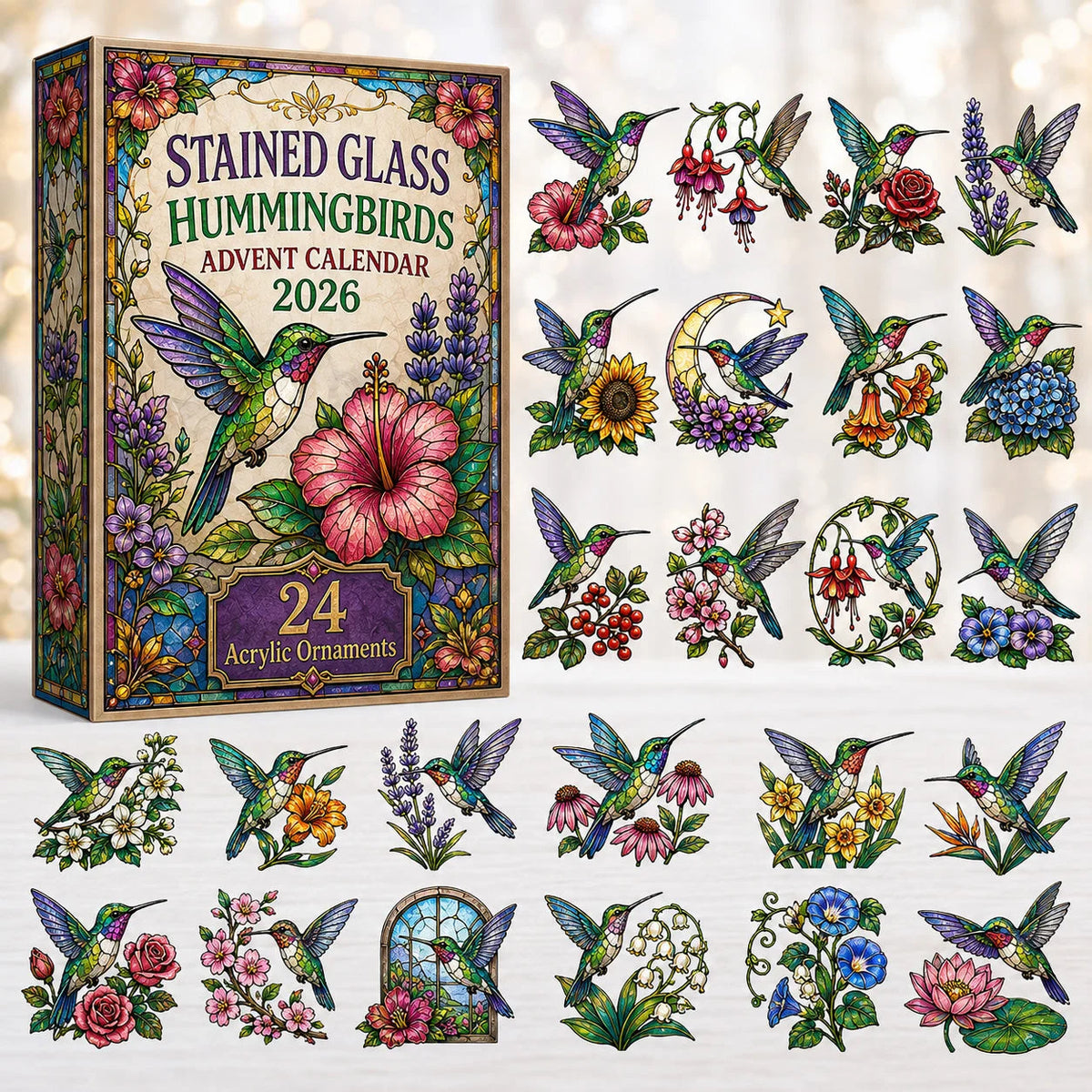 Hummingbirds Stained Glass Advent Calendar Unique Home Decor Gifts For Sisters