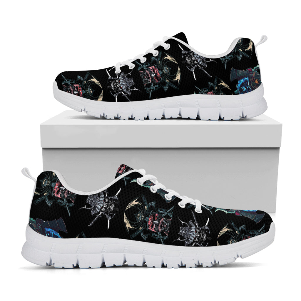 Ghost Samurai Mask Pattern Print White Running Shoes