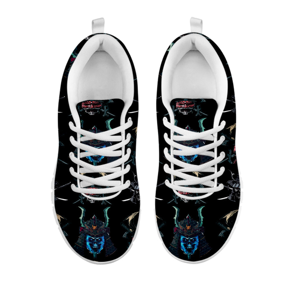 Ghost Samurai Mask Pattern Print White Running Shoes