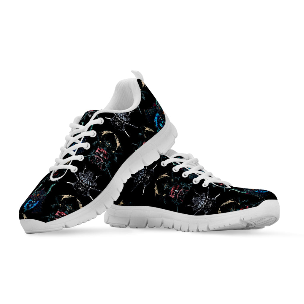 Ghost Samurai Mask Pattern Print White Running Shoes