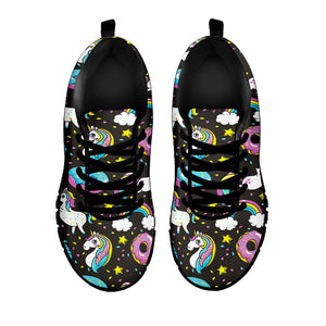 Girly Unicorn Donut Pattern Print Black Running Shoes
