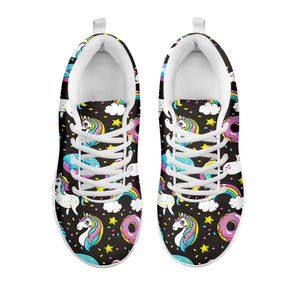 Girly Unicorn Donut Pattern Print White Running Shoes