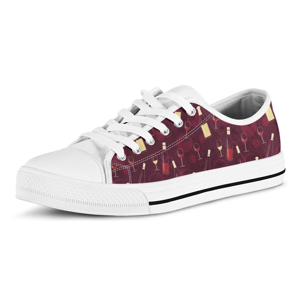 Glasses And Bottles Of Wine Print White Low Top Sneakers