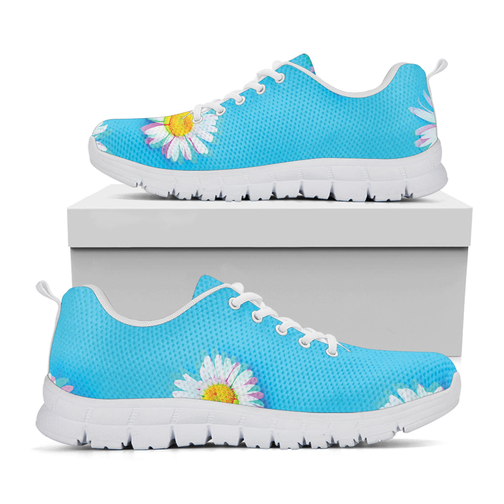 Glitch Daisy Flower Print White Running Shoes