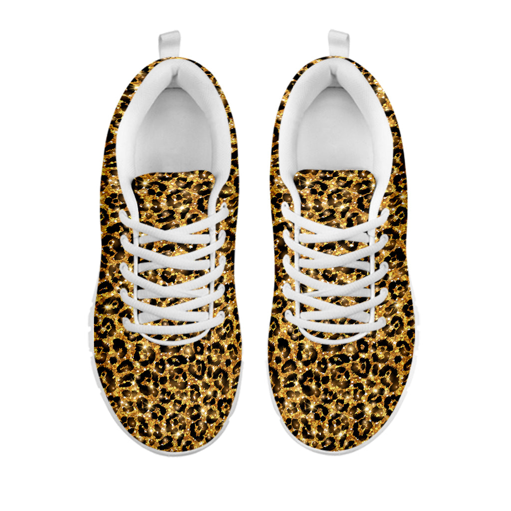 Gold Leopard (NOT Real) Glitter Print White Running Shoes