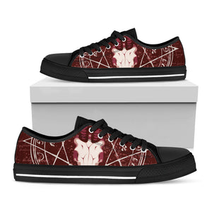 Goat Skull Pentagram Print Black Low Top Sneakers