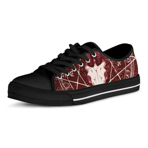 Goat Skull Pentagram Print Black Low Top Sneakers