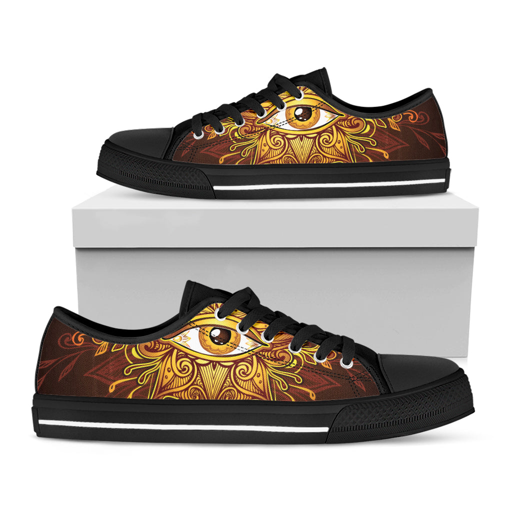 Gold All Seeing Eye Print Black Low Top Sneakers