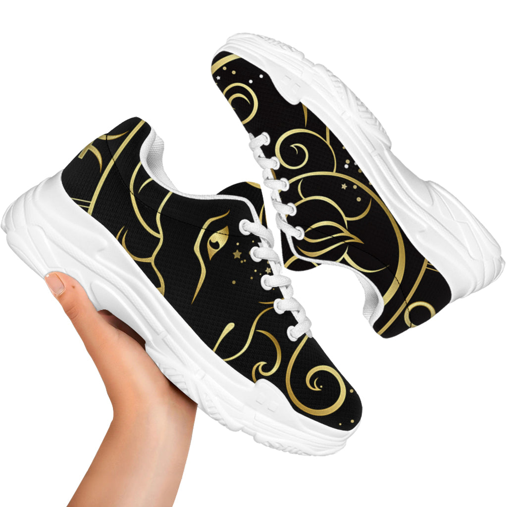 Gold And Black Aries Sign Print White Chunky Shoes