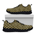 Gold And Black Checkered Pattern Print Black Running Shoes