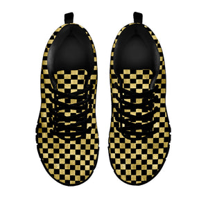 Gold And Black Checkered Pattern Print Black Running Shoes