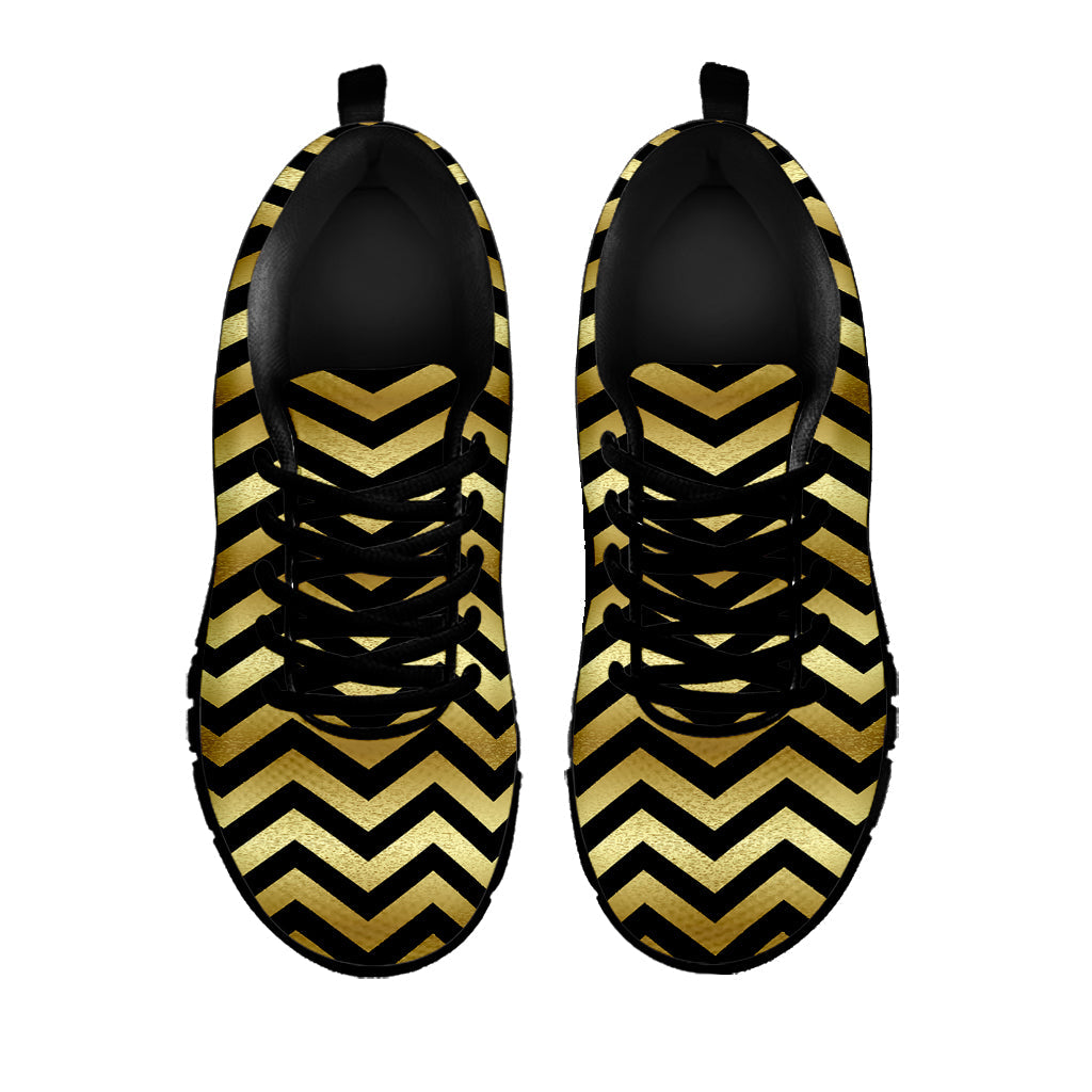 Gold And Black Chevron Pattern Print Black Running Shoes