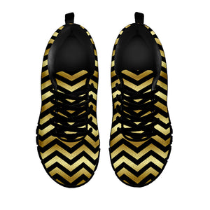 Gold And Black Chevron Pattern Print Black Running Shoes