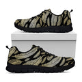 Gold And Black Feather Pattern Print Black Running Shoes