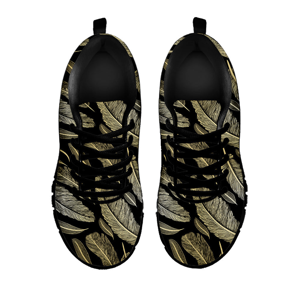 Gold And Black Feather Pattern Print Black Running Shoes