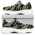 Gold And Black Feather Pattern Print White Chunky Shoes