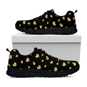 Gold And Black Heart Pattern Print Black Running Shoes