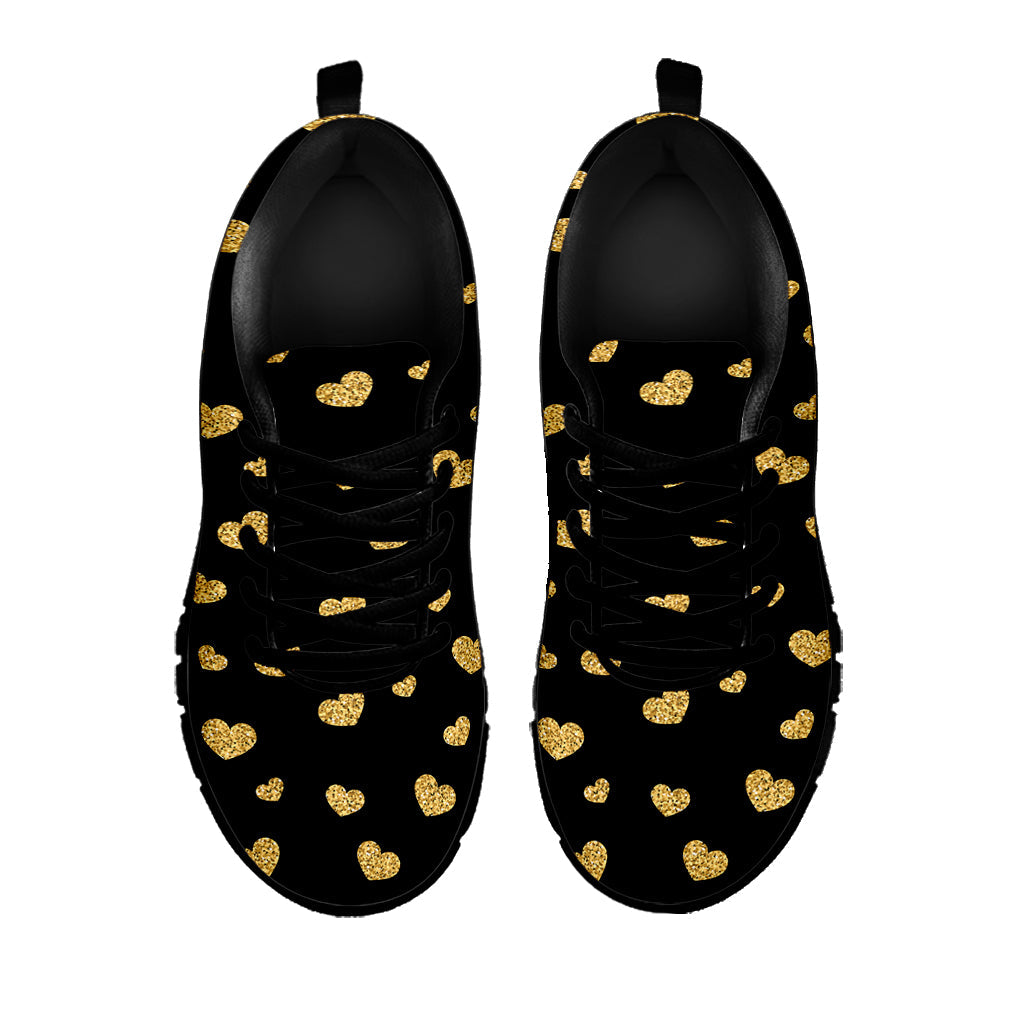 Gold And Black Heart Pattern Print Black Running Shoes