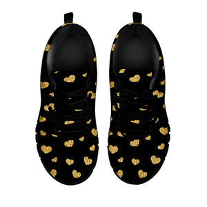 Gold And Black Heart Pattern Print Black Running Shoes