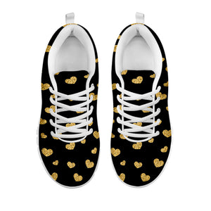 Gold And Black Heart Pattern Print White Running Shoes