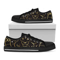 Gold And Black Leo Sign Print Black Low Top Sneakers