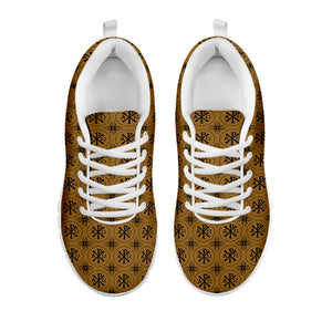 Gold And Black Orthodox Pattern Print White Running Shoes